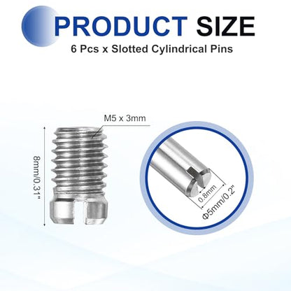 MECCANIXITY 6 Pcs M5 x 8mm Slotted Cylindrical Pins, 304 Stainless Steel Dowel External Thread Locating Parallel Pins Shelf Support Peg Pin for Furniture Installation, DIY Project - size: M5 x 8mm
