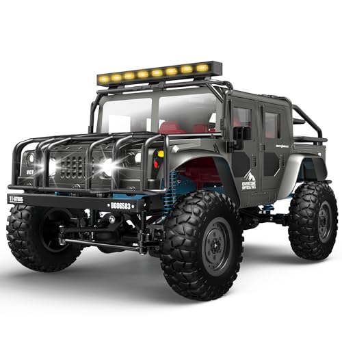 SIMREX 1:12 Scale All-Terrain Remote Control Car, 4WD RC Cars with 2.4 GHz, RC Climbing Truck, IPX4 Waterproof Off-Road Vehicle with Two Rechargeable Batteries, for Kids Teens Adults - color: Gray, size: 1:12
