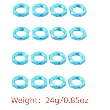 16pcs Aluminum Wheel Nuts 17mm Thread for 1/7 1/8 RC Model Car Trucks Off Road ARRMA 6s Karton Typhon Mojave HSP Redcat Himoto Upgrade Part Blue - color: Blue