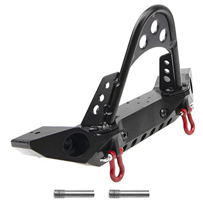 ShareGoo Metal RC Crawler Front Bumper with Tow Hook Led Light Compatible with Axial SCX10 Jeep SCX10 II 90046 90047 Traxxas TRX-4 RC4WD D90 Redcat Gen8 1/10 RC Crawler Car (Black)