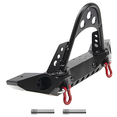 ShareGoo Metal RC Crawler Front Bumper with Tow Hook Led Light Compatible with Axial SCX10 Jeep SCX10 II 90046 90047 Traxxas TRX-4 RC4WD D90 Redcat Gen8 1/10 RC Crawler Car (Black)