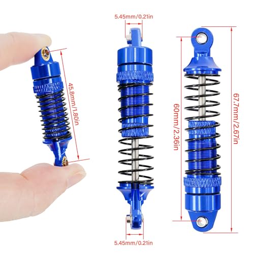 1/18 RC Aluminum Shock Absorbers Set 67mm, Pre-Assembled Suspension Damper Kit for RC Cars, Front Rear Upgrade Parts, 4PCS (Blue) - color: Blue