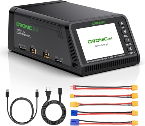 OVONIC X4 LiPo Balance Charger AC 500W 4 Channels, 15A per Channel, Supports 1S-6S LiPo/Li-ion/LiHV/Life and 3S-18S NiMH, Built-in Safety Protections