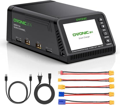 OVONIC X4 LiPo Balance Charger AC 500W 4 Channels, 15A per Channel, Supports 1S-6S LiPo/Li-ion/LiHV/Life and 3S-18S NiMH, Built-in Safety Protections
