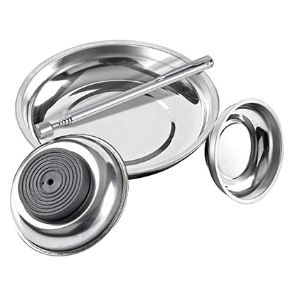 3 Pieces Magnetic Tool Trays with 5LBs Telescoping Magnetic Pick-up Tool Set, 3" 4" 6" Stainless Steel Magnet Tray Parts Holder for Screws, Mechanic's - size: 3" 4" 6"+5LB Pickup
