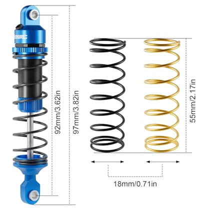 OGRC 92mm RC Shock Absorber for 1/16 Traxxas Mini Maxx XRT 1/10 TRX4 SCX10 | Aluminum, with Progressive Springs, Top-cap Bleeder Hole, Oil Shocks, Blue - color: Blue