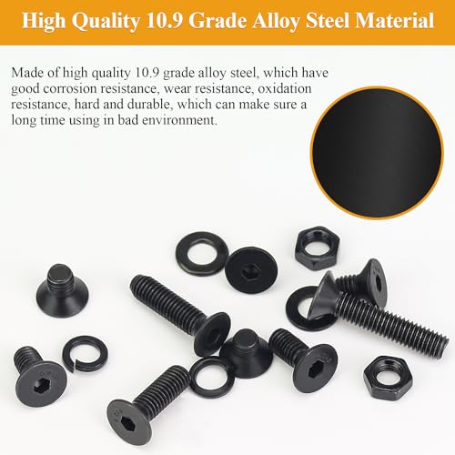 245 Pieces M5 Screws Nuts Washers Set Black, Sutemribor M5 x 6/8/10/12/16/20/25mm Countersunk Head Socket Cap Screws Nuts Washers Assortment Kit, 10.9 Grade Alloy Steel, Fully Threaded - size: M5, style: Countersunk Head Socket Cap