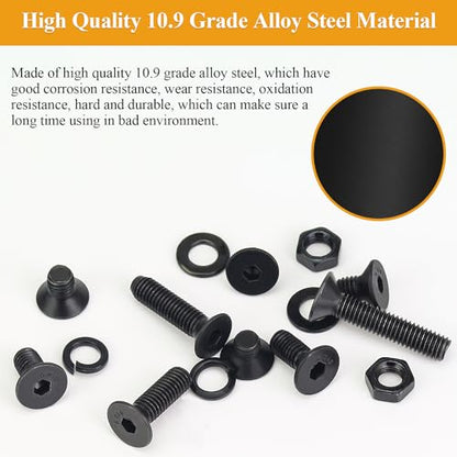 245 Pieces M5 Screws Nuts Washers Set Black, Sutemribor M5 x 6/8/10/12/16/20/25mm Countersunk Head Socket Cap Screws Nuts Washers Assortment Kit, 10.9 Grade Alloy Steel, Fully Threaded - size: M5, style: Countersunk Head Socket Cap