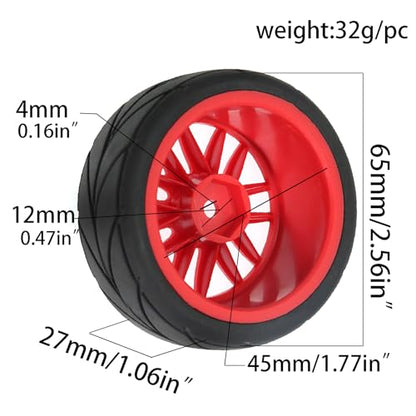 1/10 RC On Road Tires OD 2.56" and Hard Plastic Rally Wheels Rims 12mm Hex for 1:10 Scale Street Racing Touring Drift Car Tamiya TT01 TT02 Traxxas XV02 XV01 TA06 HPI KYOSHO PTG2 4PCS (Red) - color: Red