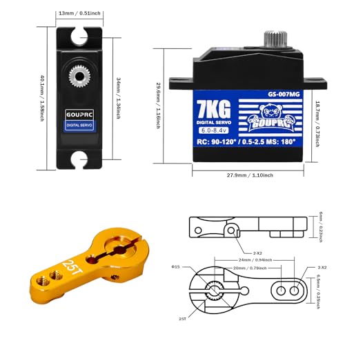 GOUPRC 7KG RC Micro Digital Medium-Aluminum Servo, High Torque Metal Steel Gears with 25T Servo Horn for 1/14 1/16 RC Car Crawler Boat DIY Robot Upgrade Servo Parts - style: 7KG Blue