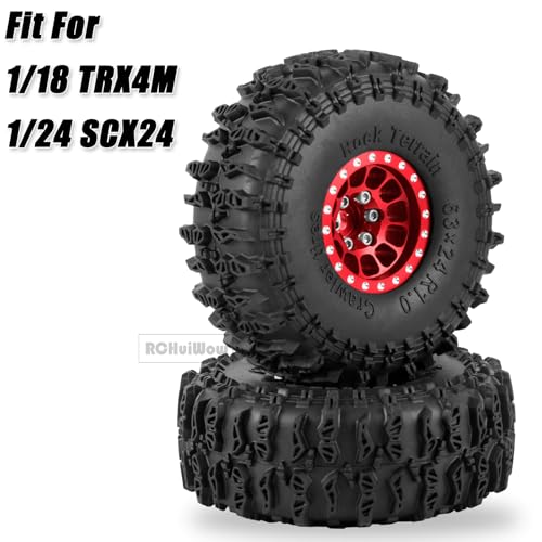 1.0" Beadlock RC Wheels and Tires for 1/18 TRX4M,1/24 SCX24 RC Crawler,1.0 Beadlock Tires w/Alloy Aluminium Wheels 1.0 rc Beadlock Rims,4PCS,Red - color: Red(4pcs)