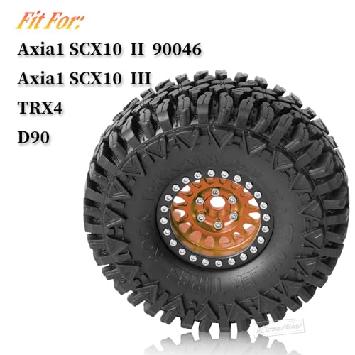 RC 1.9in Beadlock Wheels and Tires for 1/10 TRX4,Axia1 SCX10 II 90046 SCX10 III,D90 RC Crawler Car,Alloy 1.9in rc Beadlock Rims,Soft Rubber 1.9in rc Beadlock Tires,4pcs,Bronze - color: Bronze(4pcs)