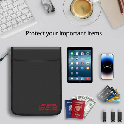 10.24"x13.78" Black Lipo Safe Bag with Fireproof Zipper Fireproof Edge wrapping Fireproof wire,Home Office Travel Fireproof Safe Storage for Cash Valuables Jewelry Passport Power bank Lipo Battery - size: 26*35cm Black