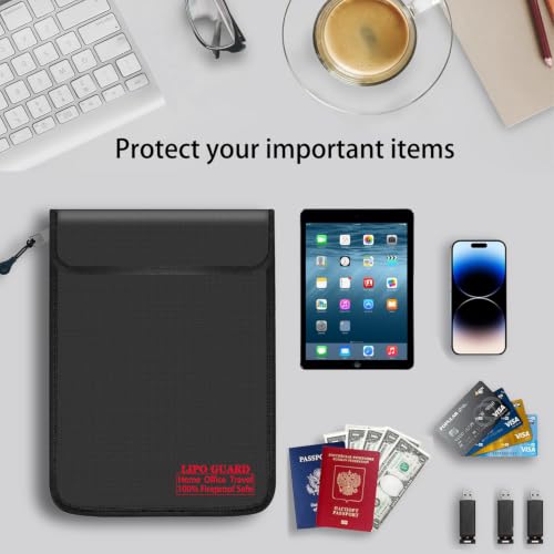 10.24"x13.78" Black Lipo Safe Bag with Fireproof Zipper Fireproof Edge wrapping Fireproof wire,Home Office Travel Fireproof Safe Storage for Cash Valuables Jewelry Passport Power bank Lipo Battery - size: 26*35cm Black