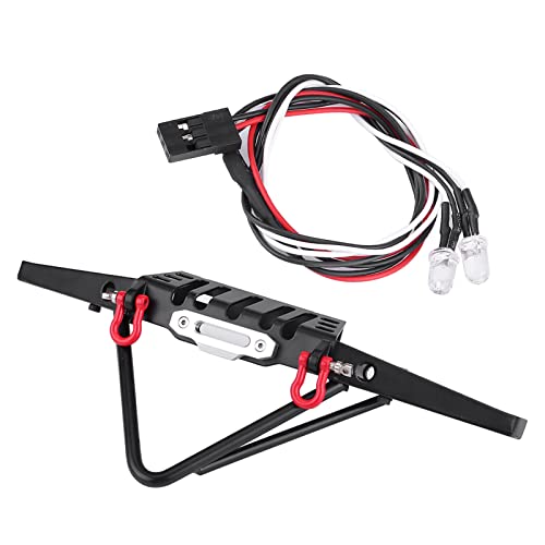 RC Crawler Steel Front Bumper with LED Lights, Heavy Duty RC Car Front Bumper for Axial SCX10 90046, 1/10 Scale Off Road Remote Control Car Accessories, Durable Metal Bumper with E