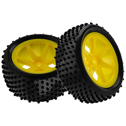 12mm Hex Plastic Wheel Rims & OD 88mm/3.46" Rubber Tire Front Rear Tyre Compatible with Redcat HPI HSP ExceedRC Kyosho Losi 1/10 Scale Off Road Buggy (Yellow) - color: Yellow