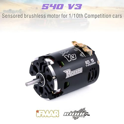 540 V3 13.5T 3200KV SPEC Sensored Brushless Motor Shaft ø3.175mm Adjustable Timing Competition Level RC Motor for 1/10 1/12 F1 RC Drift Touring Racing Car - size: 13.5T