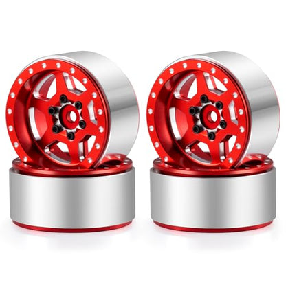 1.3inch Aluminium Beadlock Wheel Hub Rims for Axial SCX24 TRX4M 1/18 1/24 RC Crawler Car Upgrade Parts (Red) - color: Red
