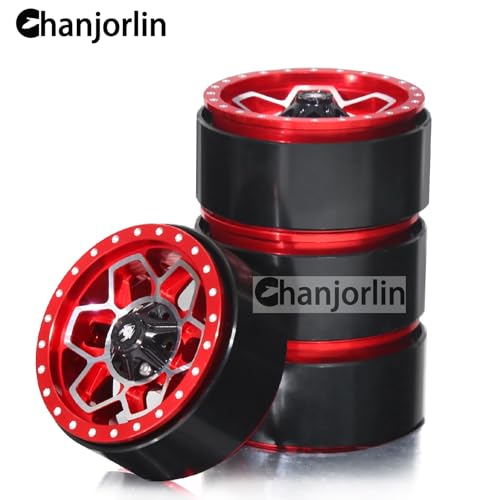 1.9 RC Beadlock Wheels Rims Aluminum Heavy Duty 1/10 Crawler Wheel Hubs For 1:10 Rock Crawler Car Axial SCX10 I II III 90046 TRX4 TRX6 VS4-10 CC01 D90 RC4WD Redcat Gen8 1.9" Tires (Red) - color: Red