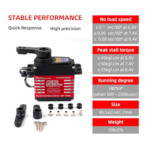 55kg Brushless Waterproof IP68 RC Digital Servo, High Torque, 7.4V Motor Helical Gear Angle-Controlled 180/270 /360 Degree Robot Servo for 1:8 1:10 TRX6 Scx10 RC Crawler (360 Degree)