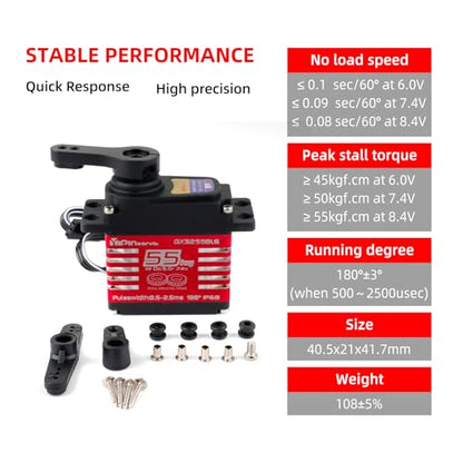 55kg Brushless Waterproof IP68 RC Digital Servo, High Torque, 7.4V Motor Helical Gear Angle-Controlled 180/270 /360 Degree Robot Servo for 1:8 1:10 TRX6 Scx10 RC Crawler (360 Degree)