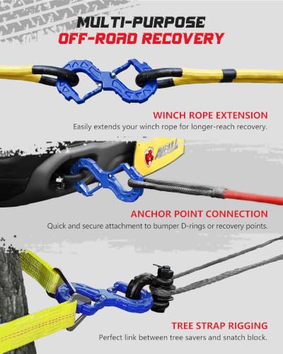 3/8 Tow Hook, Winch Hook for Off-Road Recovery, Towing Shackle 33000 Lbs, G80 Heavy Duty Strength Integrated Winch Quick Shackle, Blue - color: Blue