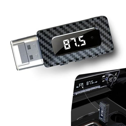 Car USB Bluetooth Receiver, HD LED Display FM Transmitter Audio Adapter, DC 5V Plug and Play Adjustable Frequency Bluetooth Receiver with AUV Connector, for Most Cars Home (Black)