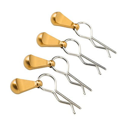 4Pcs Metal RC Car Body Clips with Pull Tabs for 1/8 1/10 Remote Control Car Upgrade Parts (Gold) - color: Gold