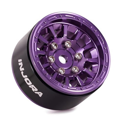 INJORA 1.0" Aluminum Beadlock Wheels 0mm Offset for 1/18 1/24 RC Crawler Upgrade, W1056(Purple) - color: Purple