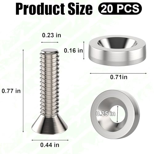 20 PCS Engine Dress Up Kit, CNC Finishing Fender Bumper Washers (Sliver) | M6 Aluminum Engine Bay Dress Up Kit, Fender Bolts for Trunk License Plate Frame - color: 20 pcs Silver