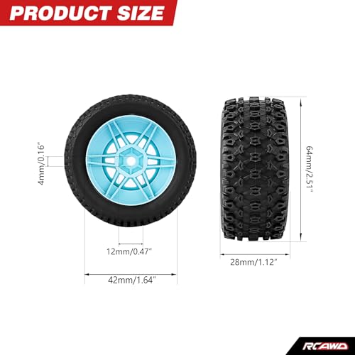 RCAWD Mojave Grom & 1/16 Slash 4X4 Pre-Glued Wheel Tire Set, 12mm Hex Adapter 4mm for Traxxas & ARRMA Balance Grip & Durability Nylon Rubber Upgrade Parts All Terrain Adaptation 4pcs Blue - color: Blue