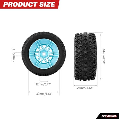 RCAWD Mojave Grom & 1/16 Slash 4X4 Pre-Glued Wheel Tire Set, 12mm Hex Adapter 4mm for Traxxas & ARRMA Balance Grip & Durability Nylon Rubber Upgrade Parts All Terrain Adaptation 4pcs Blue - color: Blue