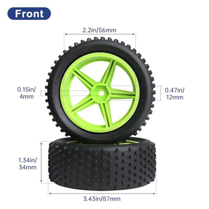Preglued 1/10 Buggy Wheels and Tires Set 12mm Hex 3.35" / 85mm, Foam Inserts Replacement for RC Off-Road Car, Compatible with Traxxas, Arrma, Redcat, HSP, Losi, WLtoys 144001 4pcs (Color 03) - color: Color 03