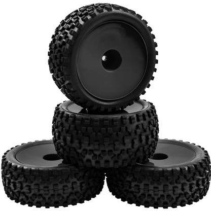 4Pack HIRCQOO OD 88mm/3.46" Front and Rear Rubber Tire Tyre & Plastic Wheel Rims 12mm Hex Hub Compatible with Redcat HPI HSP ExceedRC Kyosho Losi 1/10 Scale Off Road Buggy (Black) - color: Black