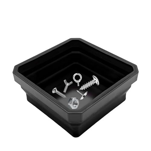 Collapsible Magnetic Parts Tray, 4.5" Square Silicone Metal Parts Organizer Double-Sided Magnet Bowl, Foldable Magnetic Tool Trays for Screws Bolts Nuts Washers Pins (Black) - color: Black