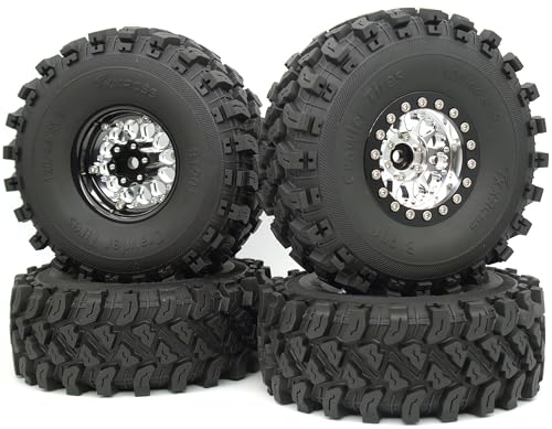 RC 1.9 Beadlock Wheels Negative Offsets 8mm and Tires for 1/10 SCX10 SCX10 SCX10 Pro TRX4 TRX6 Gen7/8 RC Crawler Remote Control Car Upgrades Aluminum 1.9 Wheel Rims (Silver Black) DK - color: Silver Black