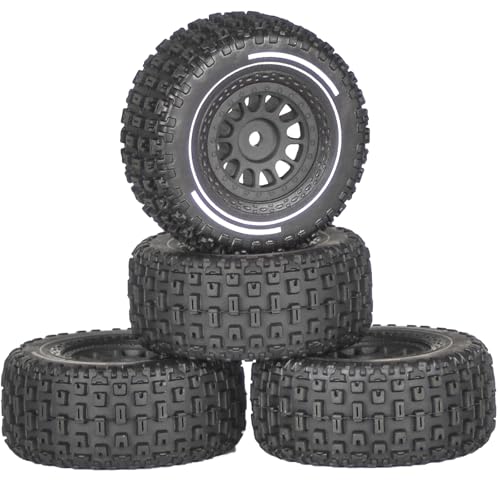 Pre-Glued 1/16 & 1/18 RC Truck Tires & Wheels - 12mm Hex 2.56" OD, Black | All-Terrain Tires for Traxxas Slash, ARRMA Mojave GROM, Tamiya, Kyosho, HPI - Durable Nylon Wheels for On/Off Road Bashing - color: Black