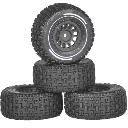 Pre-Glued 1/16 & 1/18 RC Truck Tires & Wheels - 12mm Hex 2.56" OD, Black | All-Terrain Tires for Traxxas Slash, ARRMA Mojave GROM, Tamiya, Kyosho, HPI - Durable Nylon Wheels for On/Off Road Bashing - color: Black