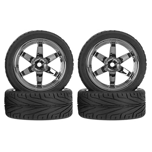 4PCS 1:10 RC Tires and Plastic Wheels Rims for 1/10 Scale On Road Touring Racing Drift Car HSP HPI Tamiya (Gray) - color: Gray