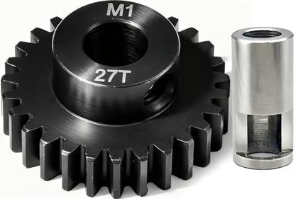 27T M1 8mm Steel Pinion Gear with 8mm to 5mm Adapter Shaft for Traxxas 1/5 X-MAXX 1/10 RC Car Buggy Truck, Available in 14T to 30T Mod 1 Motor Gear for Enhanced Performance and Durability - size: 27T