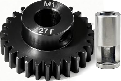 27T M1 8mm Steel Pinion Gear with 8mm to 5mm Adapter Shaft for Traxxas 1/5 X-MAXX 1/10 RC Car Buggy Truck, Available in 14T to 30T Mod 1 Motor Gear for Enhanced Performance and Durability - size: 27T