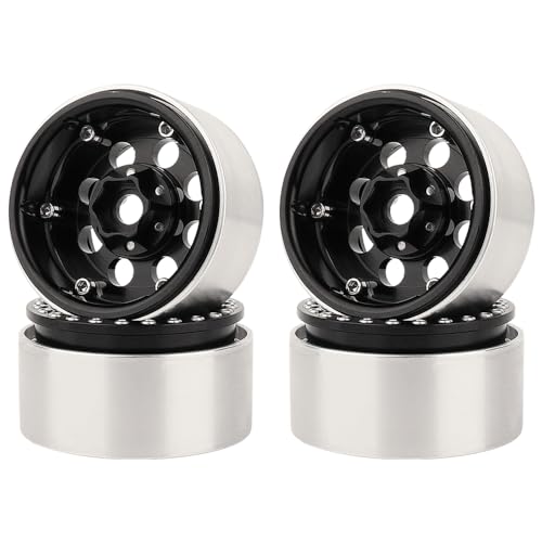RZXYLRC 4PCS 1.9 Inch Beadlock Wheel Hub Rim Rims Aluminum Alloy for 1/10 TRX4 TRX6 Axial SCX10 D90 SCX10 II III AXI03007 GRT EX86190 RC Crawler Upgrade (G) - color: Black