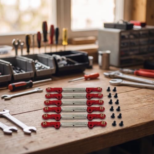6 Pieces Adjustable Turnbuckles with Rod Ends Aluminum RC Tie Rod Turnbuckle Linkage Kit for Chassis Tuning, Camouflage Red - color: Camouflage Red