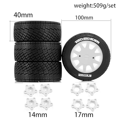 1/8 1/10 1/7 RC On Road Tires OD 3.94'' And Rally Racing Wheels 12mm 14mm 17mm Hex For 1:8 1:7 1:10 Street Touring Drift Car ARRMA Typhon 6S Losi Kyosho Tamiya TT02 HPI WR8 HSP 4PCS (White) - color: White