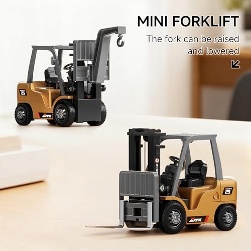 1/64 Full Proportional RC Forklift Toy,8 Channel 2 Mode Mini Remote Control Forklift Truck with Flatbed Tow Truck,2 in 1 Transformable Lift Fork & Hook with Rechargeable Battery for 4+ Kids - style: Full Proportion Forklift