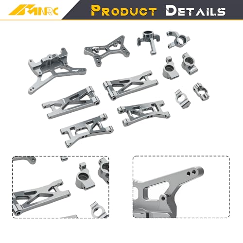Alum Shock Tower, Suspension Arm, Front Steering Knuckles, Caster Blocks C Hubs and Rear Hubs Compatible with Losi 1/24 Micro-B 1/28 Micro-T Upgrades Part Gray - color: Gray