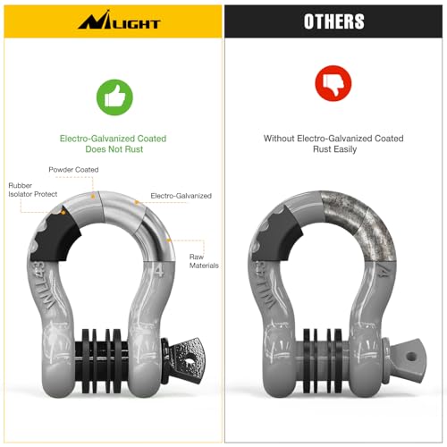 Nilight 3/4" D Ring Anti-Theft Shackle Tow Hook Jeep Truck SUV ATV UTV | Off Road Recovery Gear 19T 41,887 lbs Break Strength 4.75T WLL Rust-Resistant Anti-Rattle Isolators Heavy Duty Grey 2pack - color: Grey 3/4" w/Anti-Theft Shackle, size: Shackle