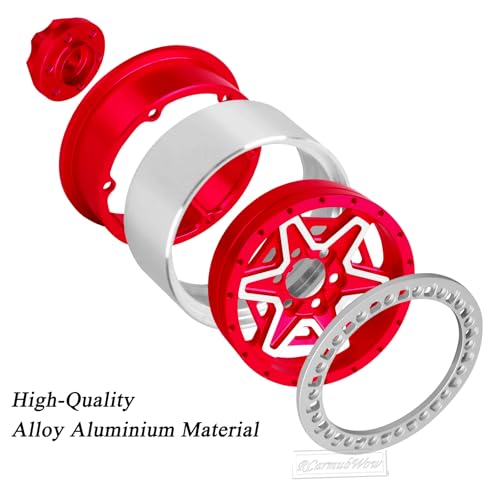 2.2" RC Beadlock Wheels, Aluminum Alloy Rims Compatible with 1/10 SCX10 Capra TRX4 Gen8 Everest Gen7 Pro AMG 6x6 Off-Road Truck,RCarmubWow 2.2 Beadlock Wheel for 1/10 Rock Crawler,Red - color: Red(4pcs)