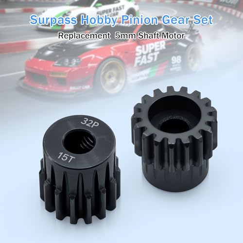 Steel Metal 32P Pinion Gear Sets 15T 16T 17T 18T 19T for Shaft 5mm RC Motor Compatible with HPI Kyosho Losi Axial Tamiya 1/8 1/10 RC Car Monster Truck Upgrade Parts (5mm Bore) - size: 15T 16T 17T 18T 19T