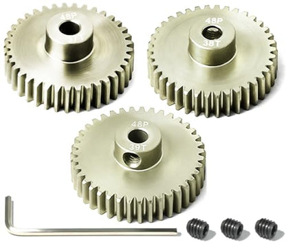 3PCS 48P Pinion Gear Set 7075 Aluminum Alloy 3.175mm Shaft 37T 38T 39T with Screws & Hex for 1/10 RC Arrma Traxxas HPI Sakura Losi Axial SCX10 Tamiya Monster Truck Buggy Motor Gears Upgrade - size: 37 38 39T